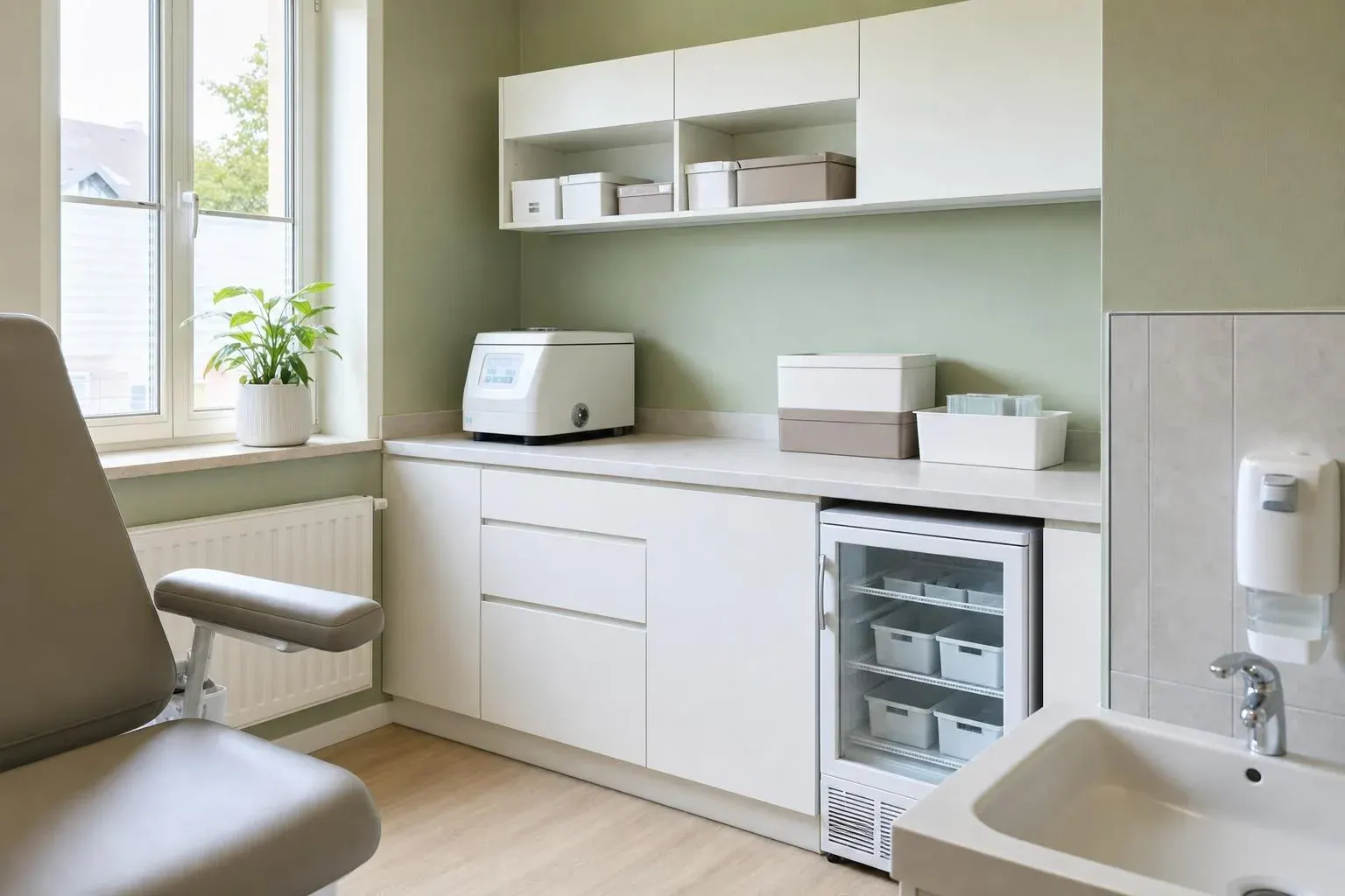 Heller Laborraum mit Stuhl für die Blutabnahme